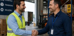 Parceria e avaliação de conformidade ESG entre empresa e fornecedor industrial.